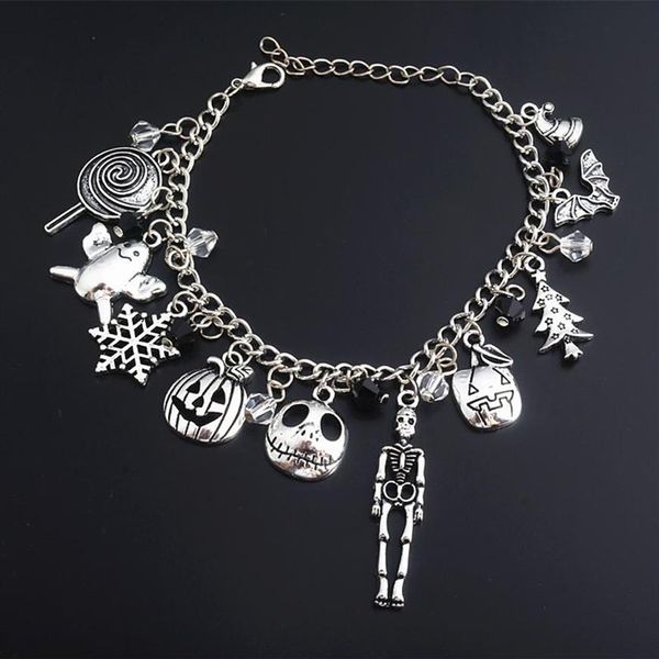 Chaîne à maillons L'Étrange Noël de Monsieur Jack Bracelet Jack Skellington Flocons de neige Citrouille Crâne Charms Bracelet Bracelets Halloween Je242b