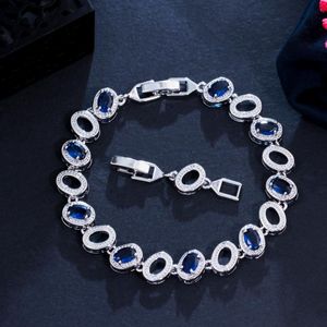 Link Chain ThreeGraces Romantic Royal Blue Cubic Zirconia Silver Color Women Bracelets 2022 Fashion Party Bangles Jewelry BR176Link