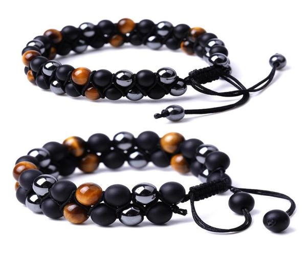 Chaîne de liaison Tiger Eye noir Obsidian Hématite 8 mm Traitement de pierre Perles de cristal Bonne chance Triple Protection Bracelet Men039S L6294073