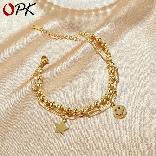 Chaîne à maillons Bracelet en acier au titane Femme INS Simple Double Star Smile Main Ornements Inte22