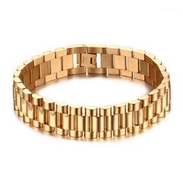 Chaîne à maillons de qualité supérieure, bracelet de montre rempli d'or, bracelets de président pour hommes, bracelet en acier inoxydable réglable, bijoux 1229H