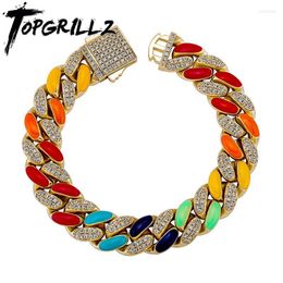 Link Chain Topgrillz Luxe 14 mm kleurrijk druipende Oli Cubaanse talkarmband Hoge kwaliteit kubieke zirkonia hiphop punk sieraden kent22