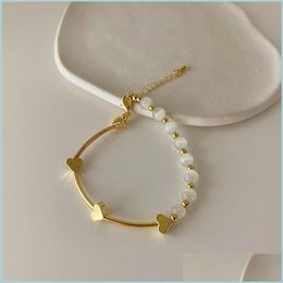 Link Chain Trendy Heart Stone Bead Bracelet For Women Girl Metal Gold Color Charme Verstelbare armbanden Wedding Sieraden 3723 Q2 Drop D DHJJB