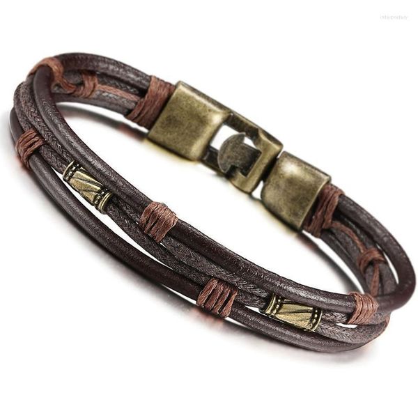 Chaîne à maillons Vintage Bracelet en cuir Hommes Poignet Bracelet Marron Corde Bracelet Manchette Bracelets Bracciale Uomo Brassard Heren Bileklik Erkek Inte22