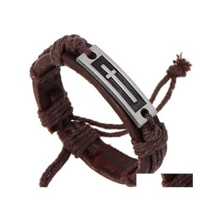 Linkketen vintage lederen armbanden armbanden metaal kruis Jezus bedel armband verstelbaar wassnoer voor mannen vrouwen drop levering juwelen otybj