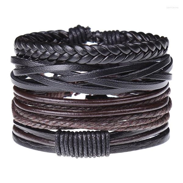 Cadena de eslabones Vintage hombres pulseras de cuero multicapa brazalete encaje tejido cuerda pulsera brazalete