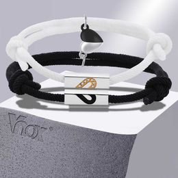 Linkketen vnox Aantrekkelijk hart charme paar armbanden voor mannen vrouwen zwart -witte touw ketting polsband liefde belofte gift sieraden g230208
