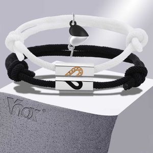 Link Chain Vnox Atractivo Corazón Charm Pareja Pulseras para Hombres Mujeres Blanco y Negro Cuerda Cadena Pulsera Amor Promesa Regalo Joyería G230208