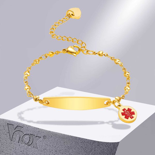 Chaîne à maillons Vnox Gravure gratuite Bracelets médicaux pour femmes Bracelet à breloques en forme de croix Bracelet personnalisé en acier inoxydable pour thérapie des maladies G230208