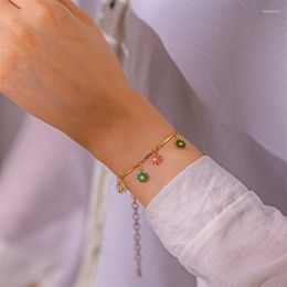 Link Chain Wesparking emo Pentagram Oil Drop Flower Daisy Bracelet For Women Statement Charm 2022 Jaar Trend Kent22