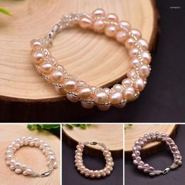 Chaîne à maillons blanc rose violet bracelet de perles baroques perles naturelles bracelet tressé pour femmes à la main mode bijoux fins design original Ke