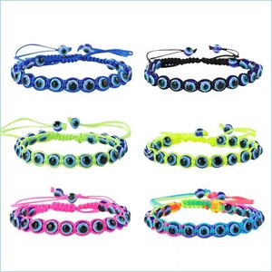 Link Chain Groothandel Item Evil Eye Bead Chain Armbanden Handgeweven Ojo Turco Lucky Kabh Protection Nazar Amet Bracelet Ankl YydhHome Dhnur