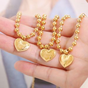 Chaîne à maillons vente en gros bracelet de perles en acier inoxydable plaque en or 18 carats graver des mots pendentif coeur cadeau de Saint Valentin Kent22