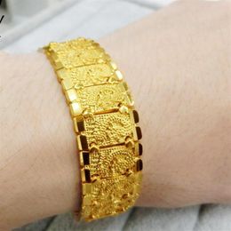 Link Chain Brede Pols 24k Solid Yellow Gold Filled Hip Hop Style Mens Armband Christmas GiftLink260v