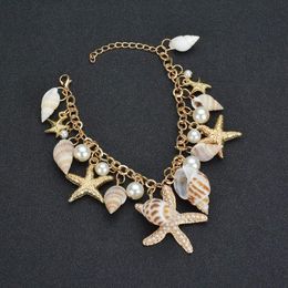 Link, Ketting Vrouw Armband Leuke Zomer Strand Accessoire Sea Shell Starfish Pearl Emaille Hanger Bangle Polsband Sieraden Geschenken voor Vrouw