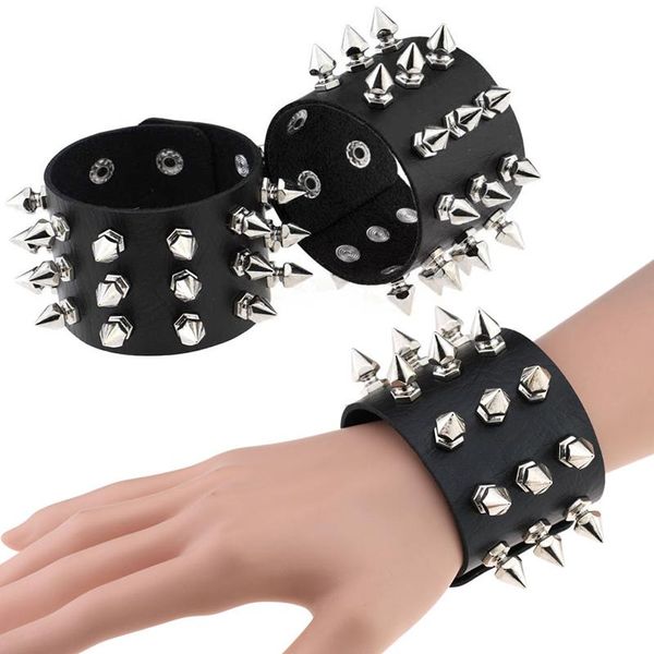 Eslabón, Cadena Mujeres Hombres Punk Rock Gótico Brazalete ancho Brazalete de cuero de vaca negro Pulsera de cuero genuino con remaches de remache Pulseras de pulsera Joyería