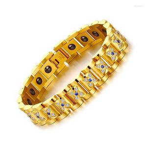 Cadena de eslabones de lujo para mujer CNC CZ joyería de acero inoxidable dorado pulsera de hematita magnética diseños señoras Dubai