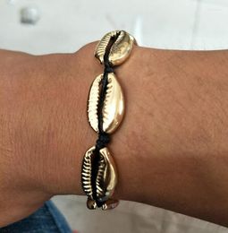 Link Chain WTLTC Zomerstijl Metallic zeeschelpen armbanden voor vrouwen Bohemia Cowrie Shell Bracelet Handmade Beach Bangles verklaring Bijoux