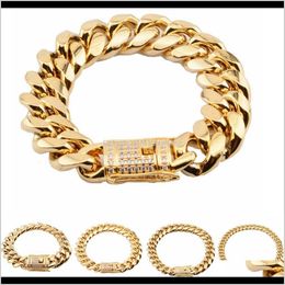 Link, Drop Delivery 2021 Iced Out Cuban Link Chain Bracelet Mens Gold Chains Bracelets Acero inoxidable Hip Hop Jewelry 8/10/12/16/18Mm 0Kkjf