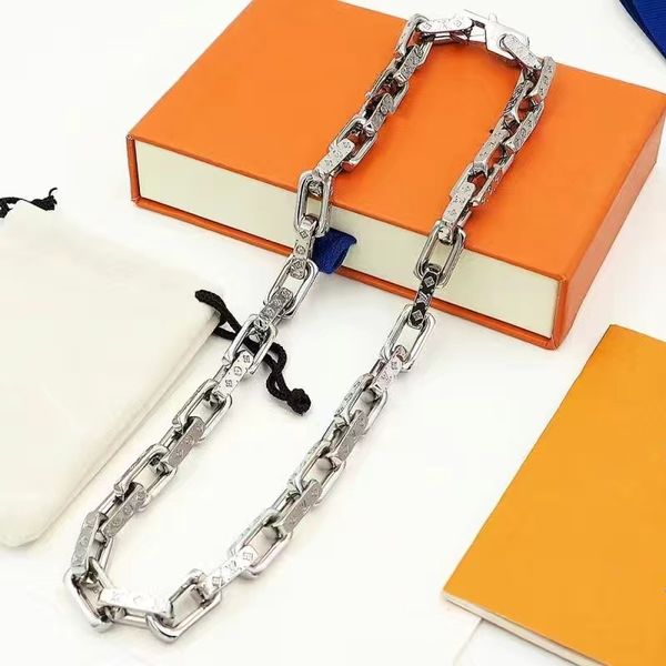 Link Fashion Designer Chain Collar Collar de acero inoxidable Hiphop Orange Black Plate Color Collar Collares Proporcamiento Hombre Joyería para mujeres Paquete de regalo para hombres