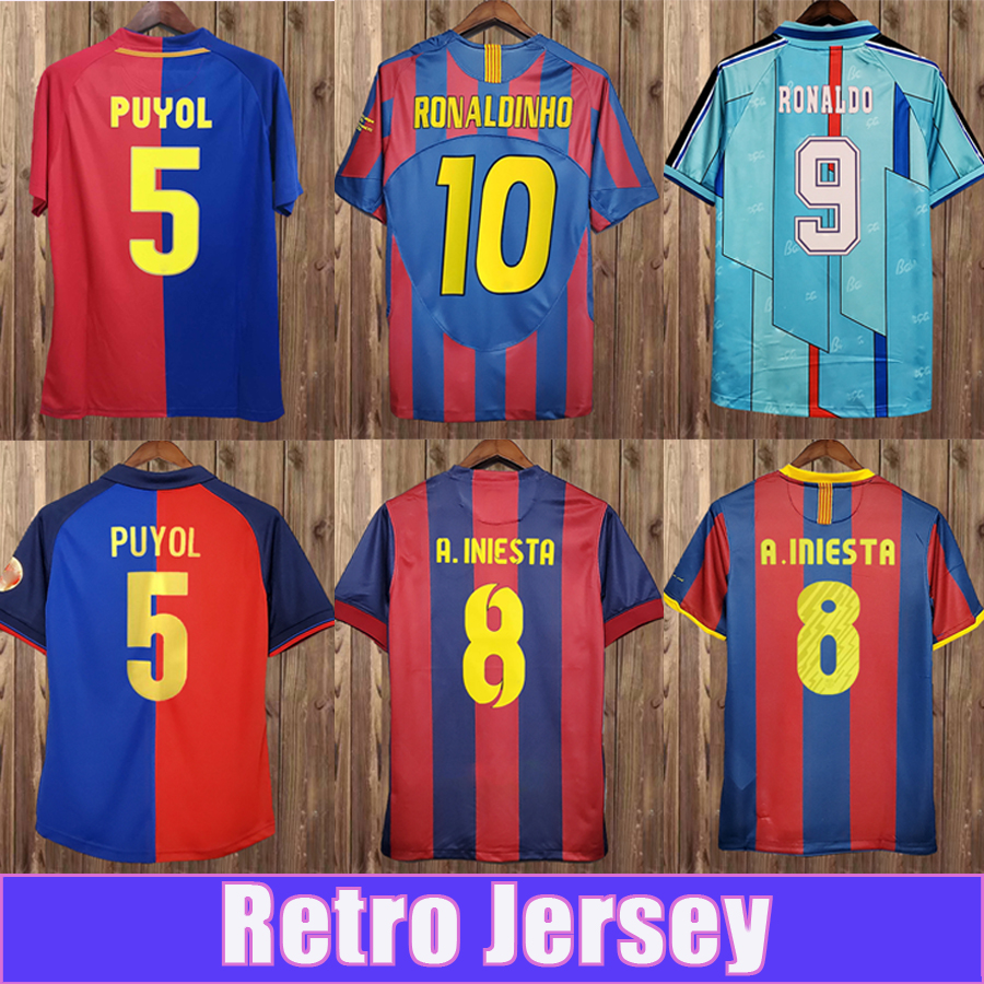 96 98 RIVALDO Retro Mens Soccer Jerseys 100ème XAVI PUYOL A. INIESTA Maillot de football RONALDINHO SUAREZ IBRAHIMOUIC GIOVANNI PIQUE HENRY Manches courtes