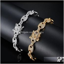 LINK, Sieraden DROP LEVERING 2021 CZ ICED OUT keten armband hiphop 9mm 7inch 8inch Cubaanse zirkonia link bling armbanden armbanden voor mannen vrouwen