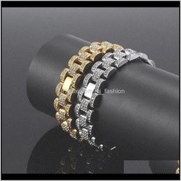 Link Jewelry Bracebanden Hip Hop Sieraden Bling Iced Out Gold Sier/Gold Color Full Rhinestone Chain armbanden voor heren Bracelet Drop levering 202