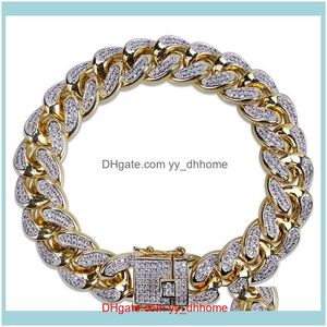 Link, Jewelryhip Hop Mens Luxury 18K Gold Plated 14Mm Ancho Cuban Chain Exquisita moda Glaring Zircon Bracelets Drop Delivery 2021 Ppktn
