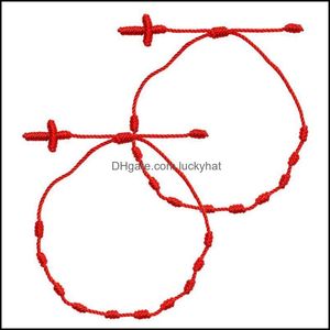 Lien Jewelrylink Chaîne 2pcs Croix 7 noeuds Bracelet à cordes rouges Bonne chance Amet Bracelets d'amitié Kit LX9E Drop Livraison 2021 Corjk