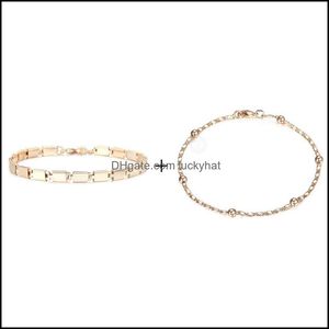 Link JewelryLink Chain 2pcs/Set 20cm Bracelet for Women 585 Rose Gold Color Girls Link Armbanden Fashion Jewelry Gifts Wedding Party CB10C