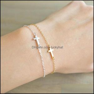 Link JewelryLink Chain Fashion Gold Sideways Cross Charmel Belet Faith Christian Danity Horizontale armbanden Drop levering 2021 i3bza