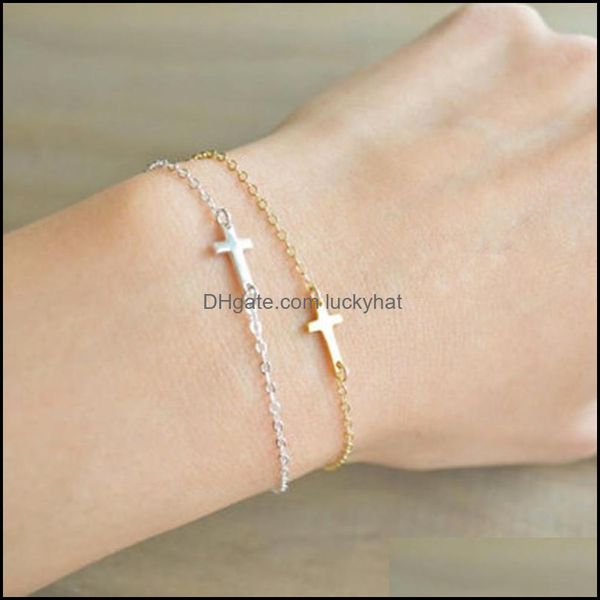 Lien Jewelrylink Chain Fashion Gold Sideways Cross Charm Bracelet Faith Christian Danity Horizontal Bracelets Drop Delivery 2021 I3Bza
