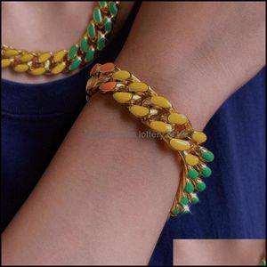 Link JewelryLink Chain Flatfoosie 1M Gold Sier Color Cuban Link Bracelet For Women Men Men Colorf Email D chunky armbanden Punk Hip Hop Jewelry