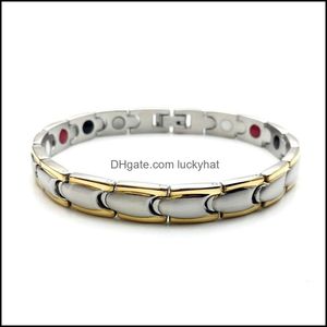 Link Jewelrylink Chain Top Selling Gold Color Pulseras de acero inoxidable para hombres Mujeres Joyería Regalo Venta al por mayor Pulsera de piedra magnética