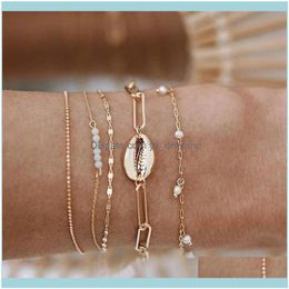 Link, juwelierlink, ketting Vienkim Boheemse shell kralen parel hanger schakelarmbanden voor dames 4pcs mode multi-layer armband sieraden femme