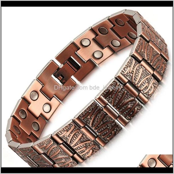 Lien, bijouxvintage pur cuivre bracelet de soulagement de la douleur magnétique pour hommes thérapie aimants à double rangée motif dragon chaîne bracelets bijoux