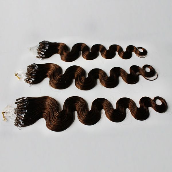 Link Ring Hair Extensions Wave Body Or Kinky Curly 1G / Stand 200pieces Machine Machée Remy Micro Perle Boucle humaine