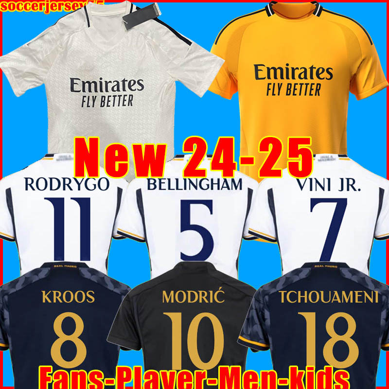 23 24 25 Bellingham Real Madrids Soccer Jersey 2024 2025 Vini Jr Camaveringa Tchouameni Modric Rodrygo Football Shirt Player Version Camiseta Men Kids Kit Uniforms