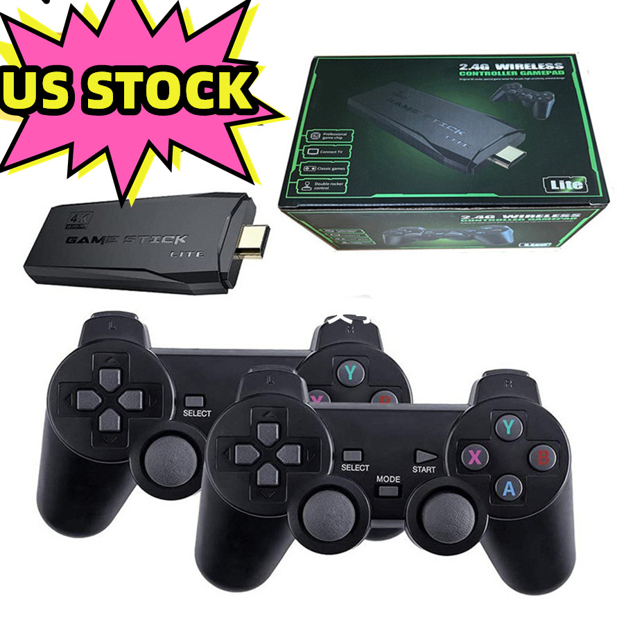 US Stock M8 Video Game Console 64G 2.4G Double Wireless Stick 4K 10000+ spel Retro Game Controller