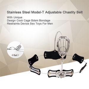 Dispositifs de chasteté conception liée ceinture masculine taille réglable dispositifs en acier inoxydable filet en métal Cage à bite jouets sexuels pour hommes