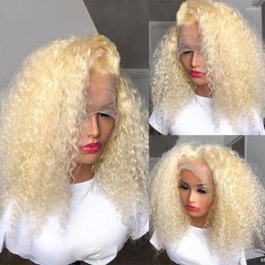 Links 613 Honey Blonde Gekleurd 13x4 HD Lace Front Human Hair Wig Braziliaanse Deep Wave Short Bob Frontale pruiken voor vrouwen