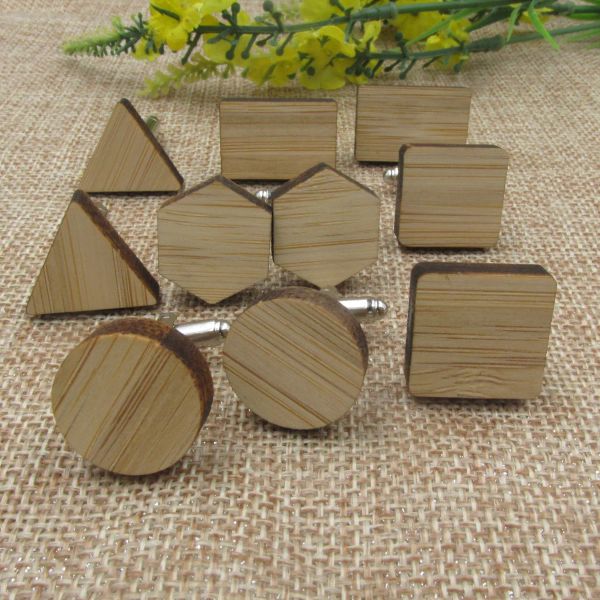 Liens 6pair géométrique en bois bouffés de manchette en bambou triangle carré hexagone rectangle en bois de bouffeur de manchette père accessoire