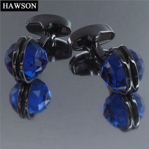 Links Hawson luxe stijlvolle manchetknopen voor mannen, heren kristal ingelegde Franse shirt manchetknopen accessoires