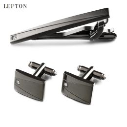 Liens Lepton Classic Business Square Black Brush Brush Mens Cufflinks Clip Clips Set Cold-Necte à cravate Barres à cravates