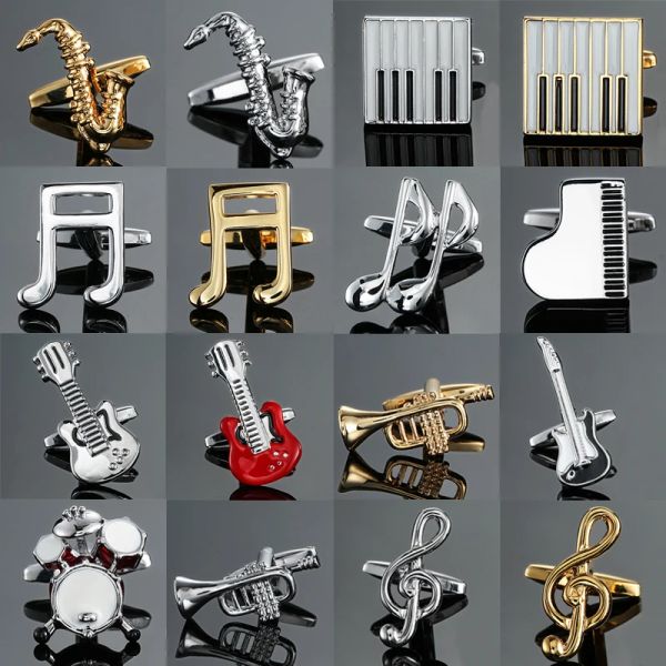 Enlaces Nuevas marcas de alta calidad Enlaces de alta calidad Instrumentos musicales de latón Sax Sax Drum Piano Violin Música Símbolo de camisa francesa Gematina