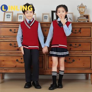 LINLING Un uniforme pour enfant japonais Style britannique uniformes scolaires garçon fille étudiant tenue maternelle scène vêtements ensemble 210308