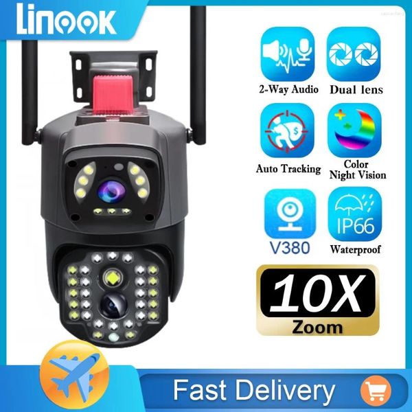 Linook V380 PRO 5MP Double objectif CCTV PAN TILT WiFi Outdoor Immasy Imperproof 10x Zoom Monitoring Camera Security 360
