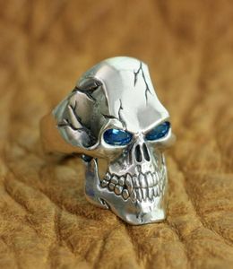 LINSION 925 Sterling Silver CZ Eyes Skull Ring Mens Biker Rock Punk Ring TA131 US -maat 7159373055