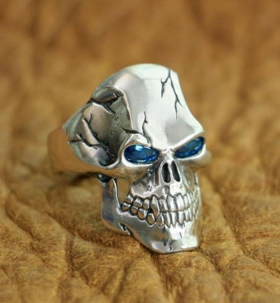 LINSION 925 STERLING Silver CZ Eyes Skull Ring Mens Biker Rock Punk Ring Ta131 US Taille 7156456845