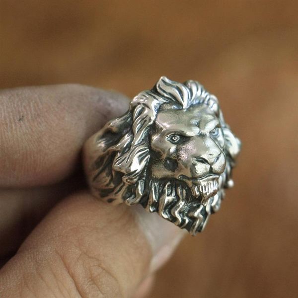 LINSION 925 Sterling Silver King of Lion Ring High Details Mens Biker Punk Ring TA109 Taille US 7 à 15281F